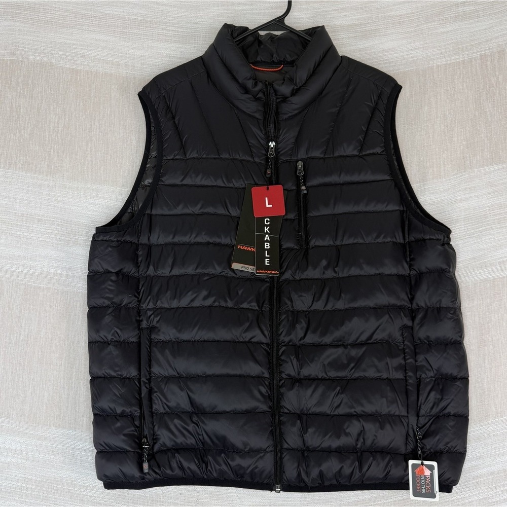 Hawke & Co Sport Pro Series Men's Puffer Down Packable Vest Sz Large L Black NWT